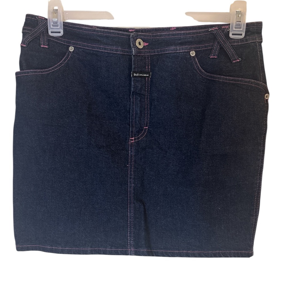 Dolce & Gabbana Dark Blue Mini Skirt with Pink Stitching